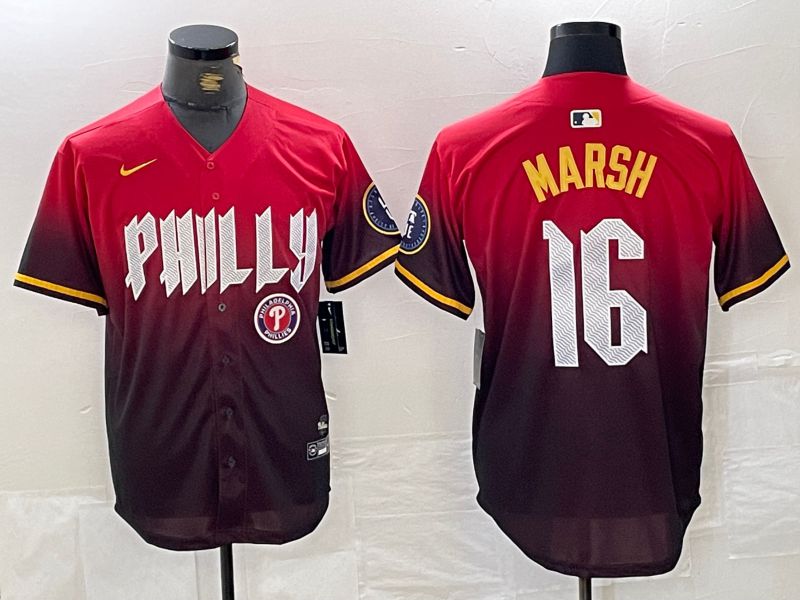 Men Philadelphia Phillies #16 Marsh Red City Edition Nike 2024 MLB Jersey style 4